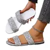 Sandalias planas de verano casuales para mujer, de punta abierta, con lentejuelas y punta redonda, talla grande