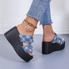 Comercio Exterior Sandalias de Moda con Cuña de Tacón Grueso para Mujer Verano Nuevas Chanclas de Mezclilla Boca de Pez para Mujer Transfronterizo