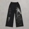 Jeans de Pierna Ancha con Salpicaduras Pintados a Medida para Hombre Jeans de Pierna Ancha con Múltiples Bolsillos Estilo Graffiti para Hombre Jeans para Hombre de Marca Trendy Americana