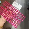 Unhas Wearable Feitas à Mão com Acabamento Fosco em Vermelho Rosa com Pedras de Vidro e Efeito Olho de Gato, 30 Peças por Conjunto, Atacado