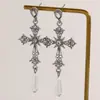 Pendientes largos de borla de cadena con forma de gota de agua, cruz exagerada, estilo gótico europeo y americano, pendientes de nicho con tallado de corte vintage