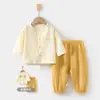 Set de Muselina para Bebé, Ropa de Casa para Bebé, Conjunto de Camiseta de Manga Larga de Doble Capa de Algodón Puro y Pantalones, Ropa de Verano con Aire Acondicionado para Niños y Niñas