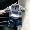 Suéter Rayado para Niños y Niñas Otoño e Invierno Bebé Elegante Bloque de Color Tejido Cuello Polo para Niños Pequeños
