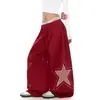 Estilo hip-hop americano, patchwork e bordados com padrão de estrelas, tecido fluido, calça de moletom larga de corte solto, unissex, versátil para dançar