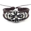 Pulseira de couro bovino trançado com contas multicamadas, estilo europeu e americano, retrô, com decoração de mão para homens