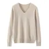Suéter de tricô com decote em V, novo modelo outono e inverno, suéter 100% cashmere puro para mulheres, cor sólida, mangas compridas, blusa de base versátil