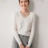 Nuevo suéter de cachemir 100% puro para otoño e invierno para mujer, cuello en V, sin costuras, de punto liso, camisa base de punto, suéter corto versátil y cálido