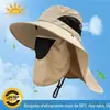 Chapéu de Sol de Proteção UV de Verão para Pesca Masculina, Chapéu de Proteção Solar com Protetor Facial Removível, Chapéu de Pescador Atacado, Aba Larga