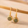 Brincos Redondos de Safira Natural Prata Esterlina Banhada a Ouro Pedra de Jade Hetian Brincos Finos Simples Moda Brincos Dourados Gancho de Orelha