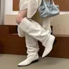 Botas de salto grosso bico fino salto alto botas longas western cowboy enrugadas femininas 2026 outono novo cano alto para perna de calça botas de cavaleiro