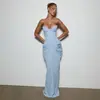 Moda femenina europea y americana transfronteriza 2026 sexy escote en V profundo espalda descubierta atado a la cintura corte ajustado abertura alta vestido de noche