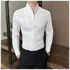 Nova camisa ins versátil com gola alta para homens, camisa de manga comprida estilo chinês novo para homens, camisa quadrada da moda de verão cor sólida para adolescentes