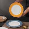 Padrão de Linha em Relevo Jantar de Bife Louça Prato Redondo High-End Luxo Leve Prato Doméstico Prato de Cerâmica para Massa Cor Sob Esmalte