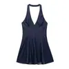 Novedad Primavera y Verano Estilo Callejero Europeo y Americano Transfronterizo Personalidad Línea Vestido Corto de Mezclilla con Tirantes Halter 6929086
