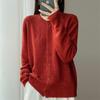 Nuevo Cardigan de Punto Grueso con Cuello Redondo, Tejido de Siete Agujas, Tencel y Lana, Manga Larga, Top Jacquard de Corazón para Mujer, Otoño e Invierno 2025