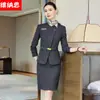Traje profissional de outono, conjunto de saia de duas peças, terno cinza, elegante uniforme de trabalho para recepcionista de hotel para mulheres