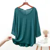Camiseta Base de Modal para Mujer, Estilo Holgado Delgado con Mangas Tres Cuartos, Ropa Interior de Verano, Pijama Ropa de Casa Talla Grande, Camiseta Corta Delantera y Larga Trasera