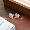 Brincos de Tarraxa Rosa Zircônia Cúbica Super Brilhantes para Mulheres, Brincos Elegantes de Luxo Leve com Fio Enrolado em Círculo, Acessórios de Brinco Únicos Elegantes Modernos Exquisitos