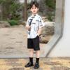 Novo Estilo Chinês para Meninos Dinastia Han Verão Novo Roupa Infantil Estilo Nacional Estampada de Manga Curta Terno Roupa de Desfile para Meninos