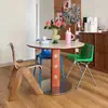 Mesa Redonda Vintage, Mesa de Jantar Redonda de Metal Retrô para Uso Doméstico, Mesa de Jantar Nórdica Bauhaus de Madeira Maciça e Ardósia, Estilo Antigo para Apartamentos Pequenos