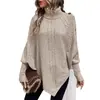 Novo Suéter Feminino Tricô de Trança Europeu e Americano Outono/Inverno, Moda Transfronteiriça da Amazonia Suéter de Manga Morcego Longa com Gola Alta Decorado com Botões