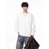En stock: Nuevo modelo de otoño 2026, sudadera para hombre de algodón chino de 380g, cuello redondo, retazos, top holgado de alta gama para adolescentes