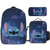 Mochila Stitch de Comercio Exterior Periférico de Animación Stitch Impreso Mochila Escolar de Tres Piezas Bolso de Hombro Estuche para Lápices Bolsa para el Almuerzo