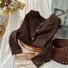 Cardigã de tricô bordado com gola redonda para outono e inverno para mulheres, novo suéter de malha vintage torcido slim fit