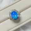 Anel de Crisoprásio com Rosto de Ovo Totalmente Cravejado de Diamantes para Atacado, Cor Comparável à Jadeíta Tipo Gelo Alto, Anel Vivo de Luxo para Mulheres