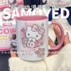 Caneca Hello Kitty Graffiti Aniversário Fofa Copo de Água Casa Japonês Copo de Leite Copo de Cerâmica para Meninas
