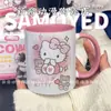 Caneca de Cerâmica Fofa do Hello Kitty Desenho Animado Alto Valor de Cor Rosa Neve Estilo Japonês Aniversário Feminino Doméstico
