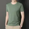Camiseta de Manga Corta de Seda de Hielo para Hombre Marca de Moda Camisa Básica Verano 2023 Nueva Camiseta de Manga Media de Color Sólido con Cuello Redondo