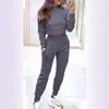 Conjunto esportivo de poliéster 220g transfronteiriço, conjunto de duas peças com moletom curto e calça jogger femininos, terno casual liso