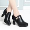 Com saia salto alto feminino 2022 primavera e outono novos sapatos femininos boca profunda sapatos de camada única salto grosso sapatos de couro sapatos de couro macio mãe