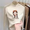 Nueva colección de otoño e invierno: Prenda base para niñas de forro polar, cepillada, de cuello alto medio, camiseta de manga larga para niños, top interior elegante, estilo ins moderno