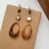 Brincos Longos com Franjas de Pedra Natural Maillard Retrô Design de Nicho Feminino Brincos Elegantes Versáteis Outono e Inverno
