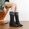 Botas empilhadas de cadarço com franjas e bico fino em estilo retrô, botas longas femininas com aumento interno de altura, usáveis de duas maneiras dobráveis, botas de montaria de cano alto emagrecedoras para mulheres