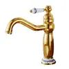 Torneira de cobre puro banhada a ouro antigo estilo europeu toda em cobre quente e frio de alavanca única furo único rotativa para lavatório