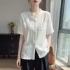 Cárdigan de punto con cuello redondo de manga corta para mujer, color liso con bolsillos, blusa simple plisada, nueva colección Primavera/Otoño 2026, transfronterizo