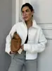 Jaqueta de Couro Waffle Texturizado para Mulheres Moda Inverno 2026 Solta Gola Reversível Branca Casaco de Couro PU Tecido Roupas Femininas para Comércio Exterior