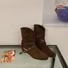 Botines mujer gamuza botas bonitas marrón tacón oculto otoño punta cuadrada retro caña corta western pliegues 2026 holgados