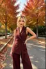 Chaleco de traje para mujer estilo americano con cuello de fruta verde y tirantes con hebilla de metal, entallado a la cintura, sin mangas, chaleco exterior de longitud media