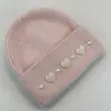 Chapéu de Lã Decorativo com Pérola em Forma de Coração, Cor Pura, Simples, Outono e Inverno, Novo, Mistura de Pelo de Coelho, Quente, à Prova de Frio para Exterior, Chapéu de Tricô