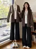 Abrigo suéter grueso de lunares gris retro, nueva colección otoño/invierno 2026, manga de farol, corte holgado, cárdigan de punto casual para mujer