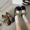 2025 Nuevos Populares Marrones Redondos con Cordones Planos Mary Janes JK Zapatos Japoneses de Gama Alta Pequeños de Cuero para Mujer