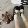 Zapatos de Cuero de Alta Gama Estilo Japonés para Mujer 2025 Nuevos Populares Marrones Puntera Redonda con Cordones Planos Zapatos JK Mary Jane