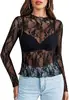 Moda Feminina Europeia e Americana 2026 Novo Sexy Pulôver Renda Manga Longa Camisa Transparente Malha Transparente Top de Renda