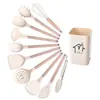 Conjunto de Utensílios de Cozinha de Silicone em Estoque com 22 Peças e Cabos de Madeira de Faia, Utensílios de Cozinha de Silicone de Grau Alimentício Resistentes a Altas Temperaturas, Conjunto de Espátula e Colher