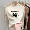 Forro polar de doble cara, nuevo para otoño e invierno, cuello medio alto, estampado de dibujos animados, capa base casual de manga larga para niñas, moderno y ajustado