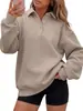 Moletom de gola polo estilo americano com meia-abertura para mulheres, importado da Amazon, corte solto, ombro caído, manga longa, blusa de puxar casual